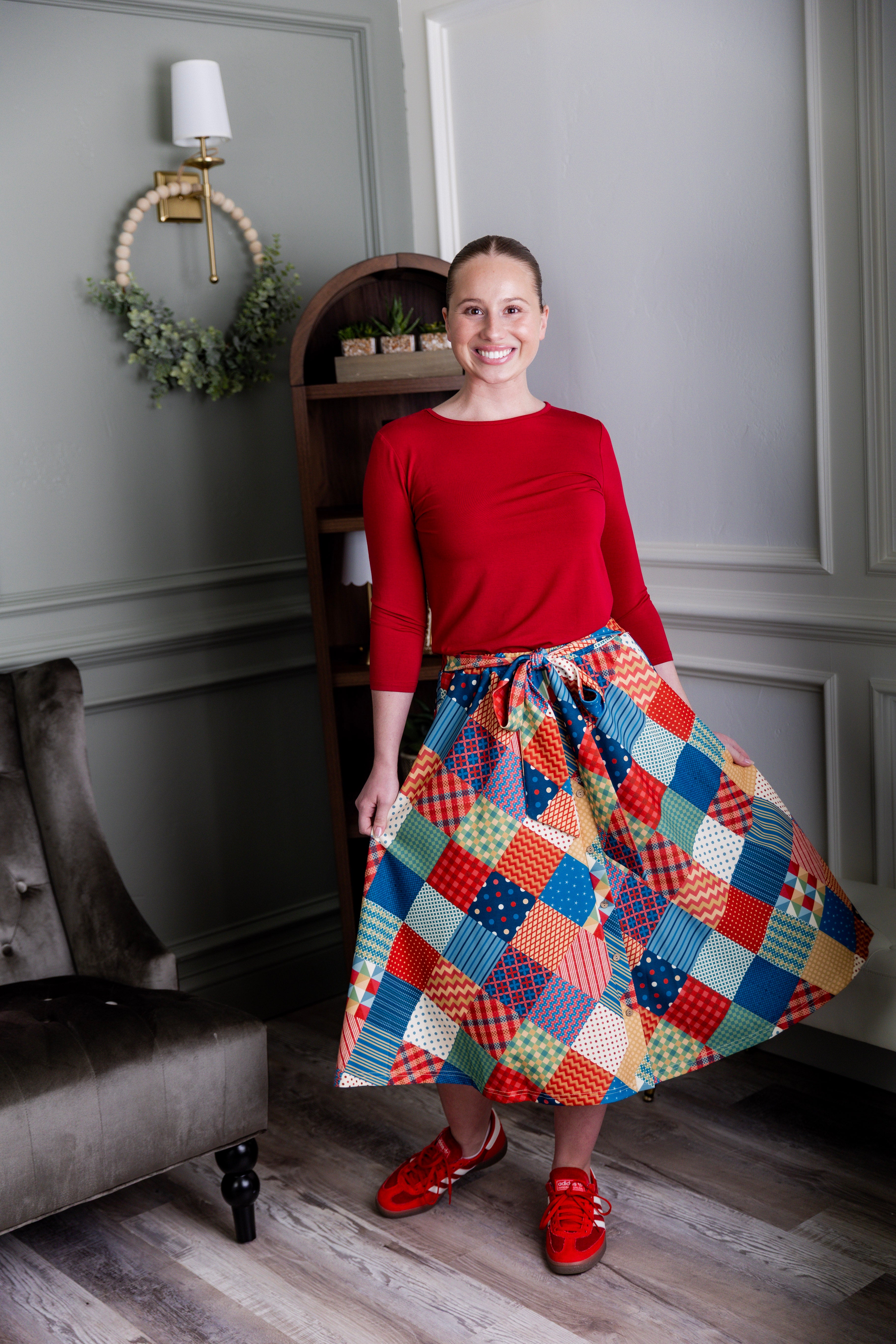 Nuggles® Bria Skirt Scrappy Sweetheart colorful patchwork midi skirt