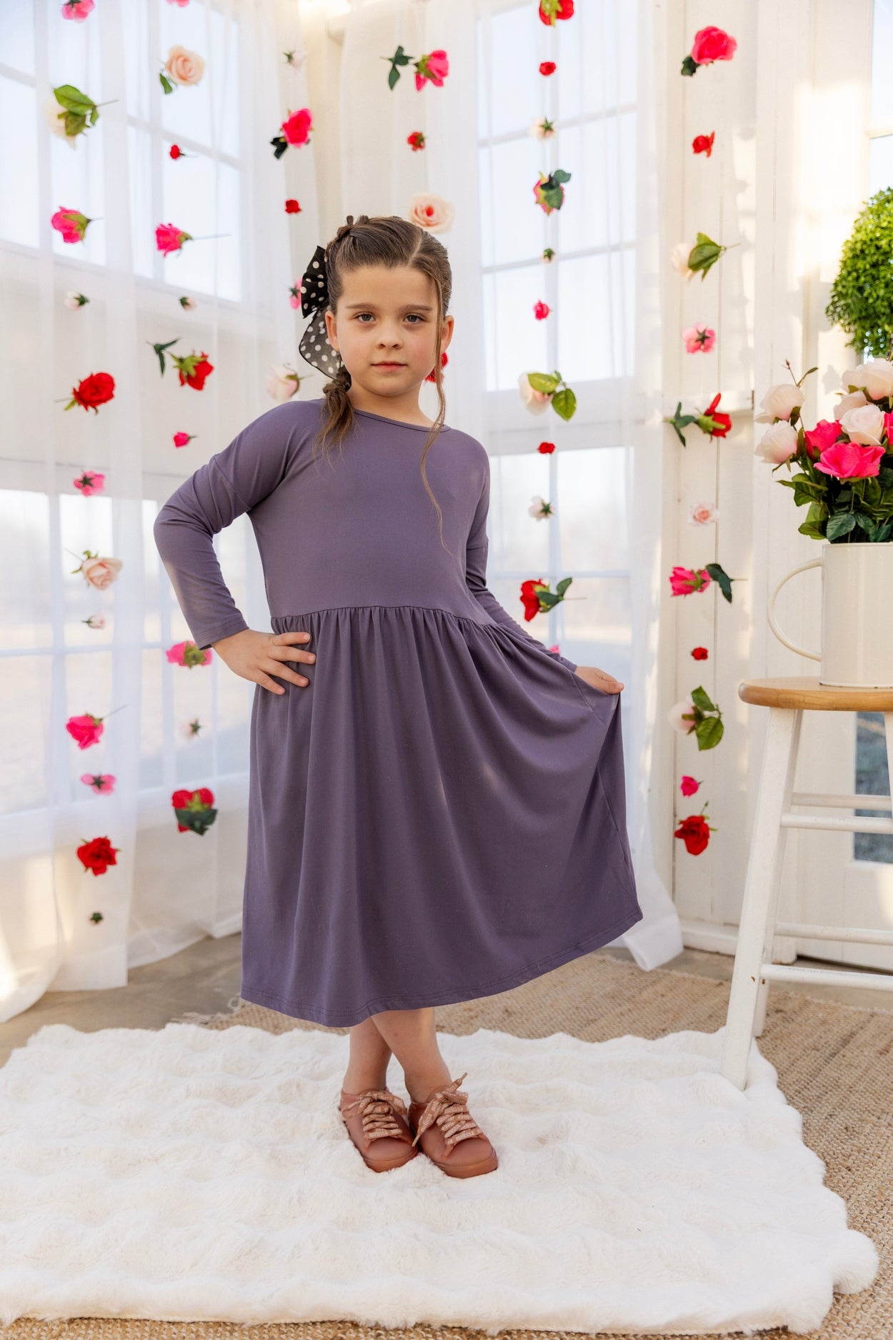 Girls' Farah Dress in Purple - Final Sale nuggles-clothing