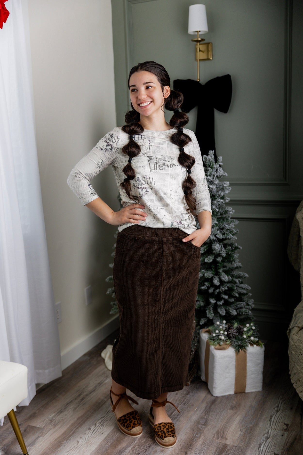 31" Corduroy Skirt in Chocolate Brown - Final Sale nuggles-clothing
