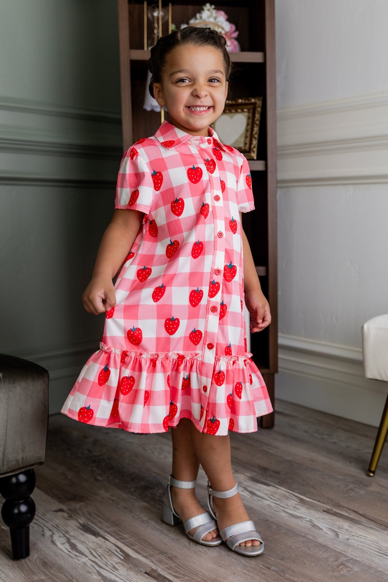 Girls Ellie Dress in Strawberry Sweetheart nuggles-clothing