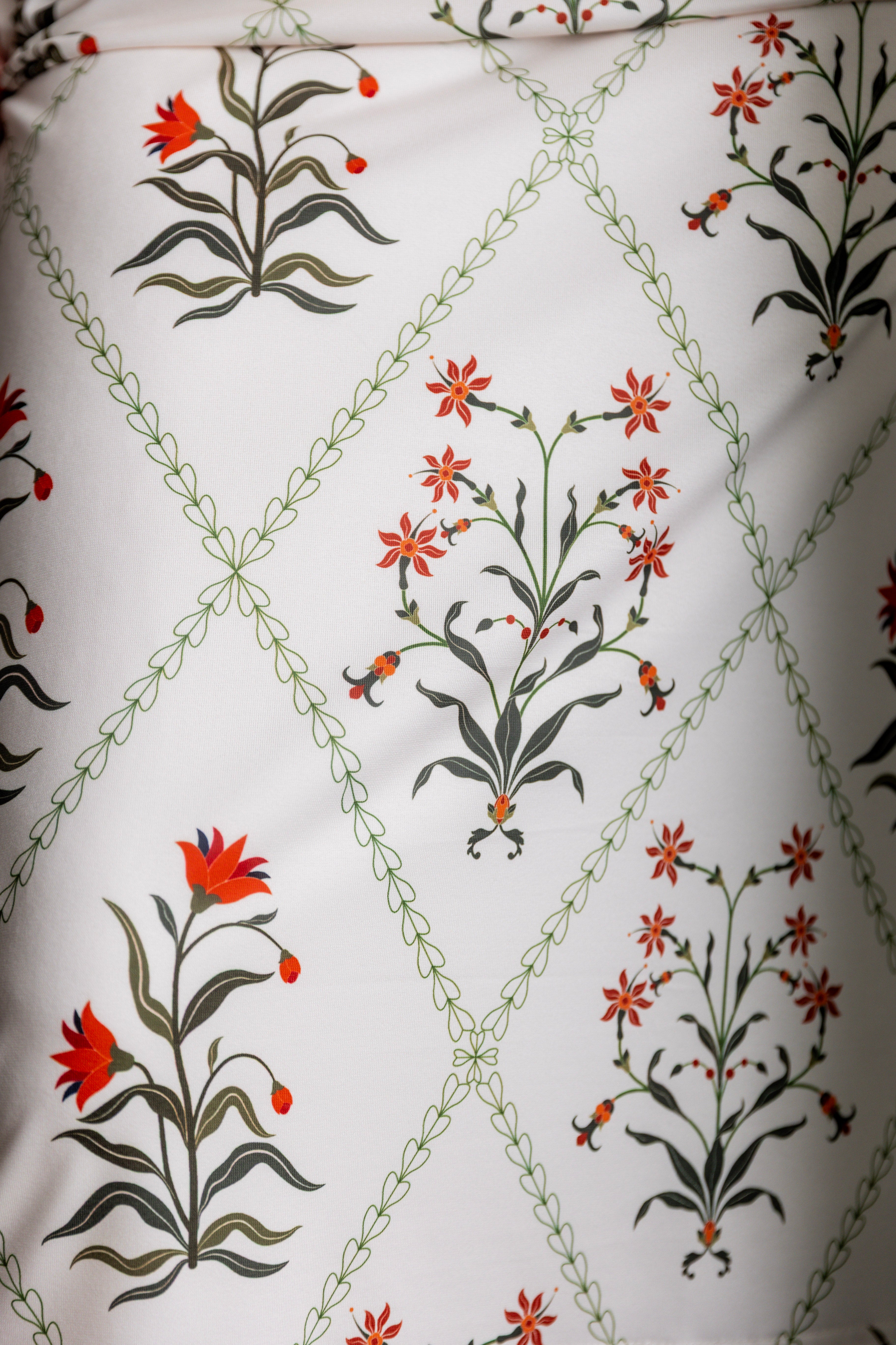 Model wearing modest Nuggles® 31" Lined Pencil Skirt in Ivory Spring 