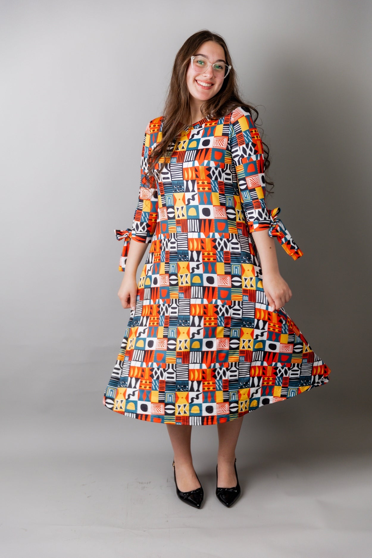 Hazel Dress in Playful Patchwork - Final Sale nuggles-clothing