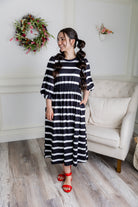 modest 3/4 sleeve midi dress pretty prints spring time
