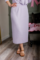 Model wearing Nuggles® 31' Eleanor Skirt in Lilac