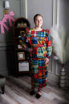 Model wearing modest Nuggles® 31" Lined Pencil Skirt in Patch Plaid