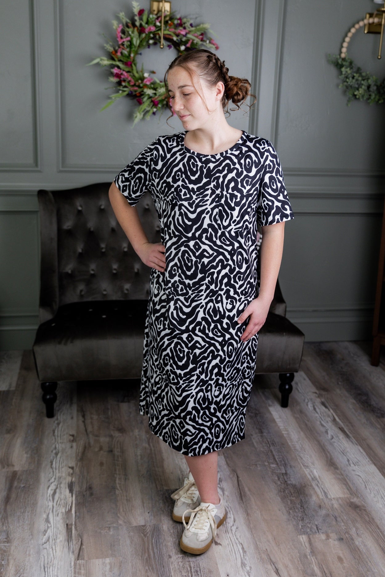 Aviva Dress in Black Ink Bloom nuggles-clothing