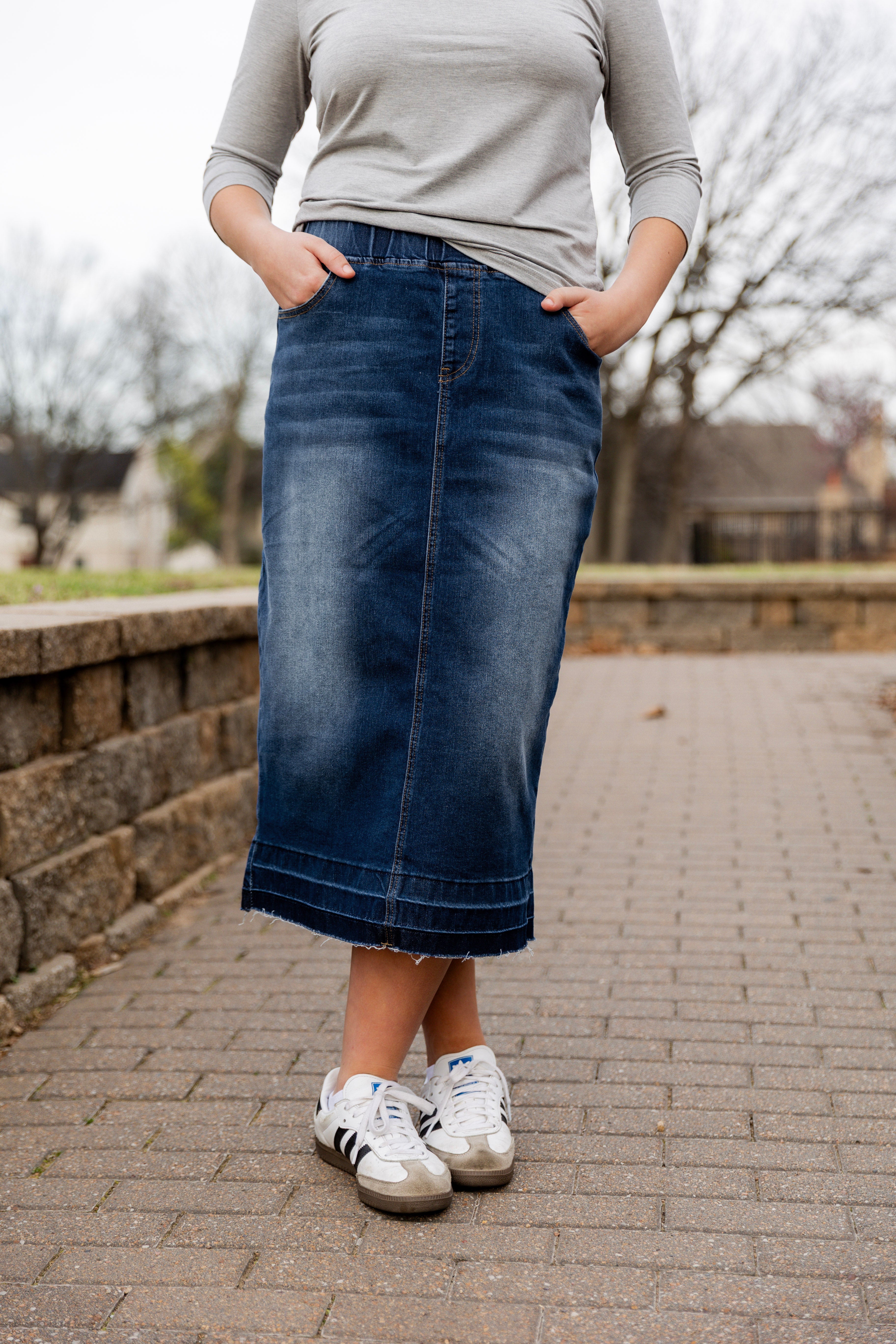 modest denim skirts in 31" length 