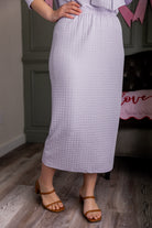 Model wearing Nuggles® 31' Eleanor Skirt in Lilac