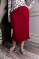 Model wearing Nuggles® 27" Relaxed Skirt in Brick Red