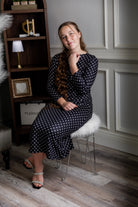 Model wearing the Nuggles® Original Midi Layering Dress in Midnight Mist