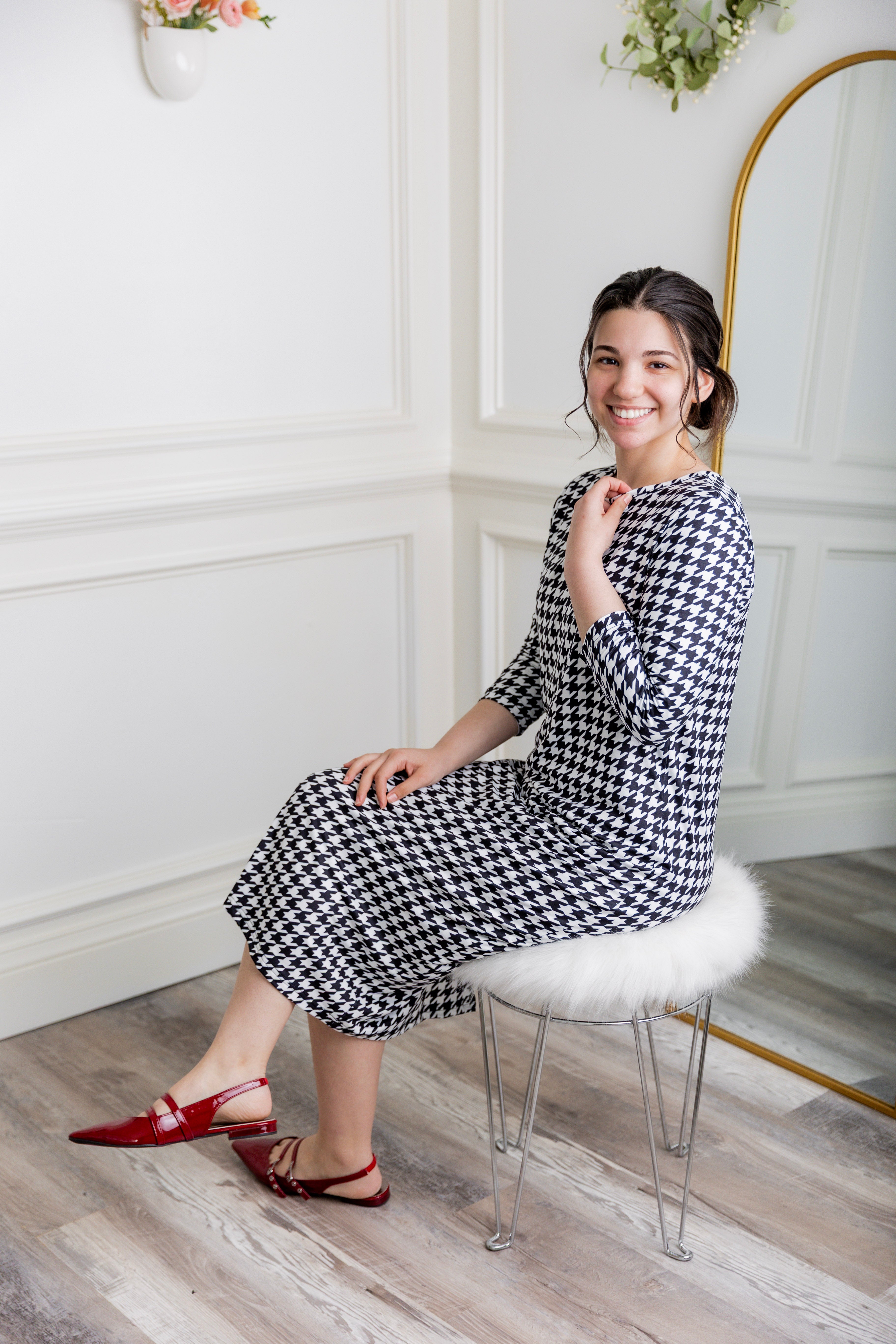 Model wearing  Nuggles® Original Style Midi Layering Dress in soft cotton knit