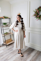 modest 3/4 sleeve midi dress pretty prints spring time