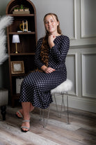 Model wearing the Nuggles® Original Midi Layering Dress in Midnight Mist