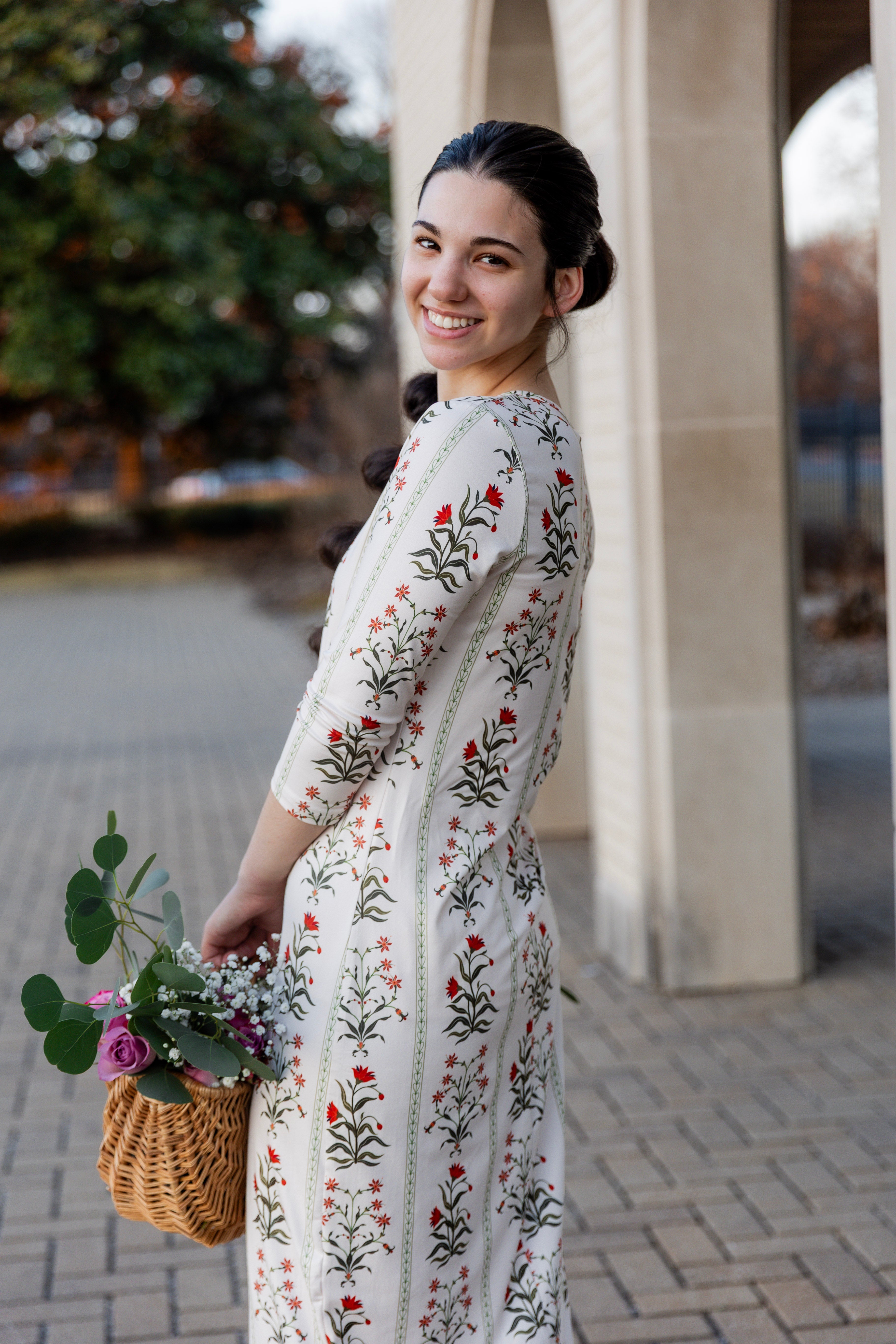 Models wearing Nuggles®  original midi layering dress in print