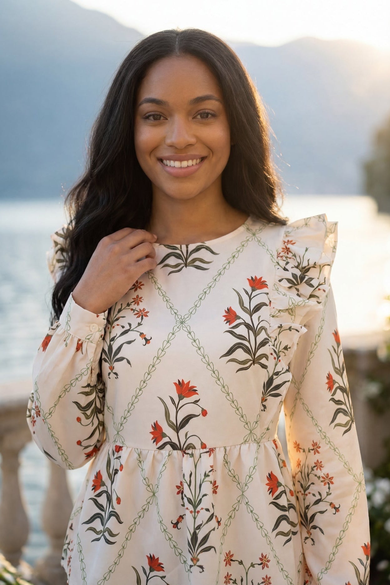 Model wearing Nuggles® Rae Top in Ivory Spring