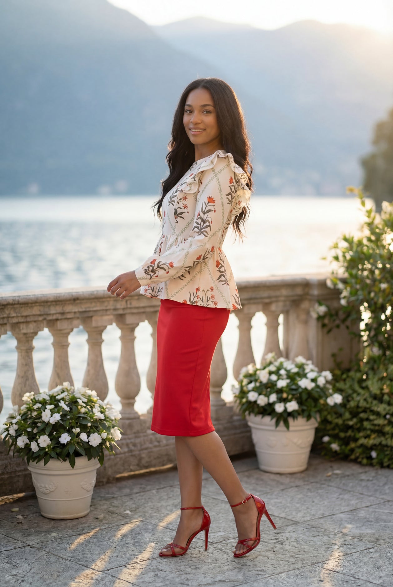 Model wearing Nuggles® Rae Top in Ivory Spring