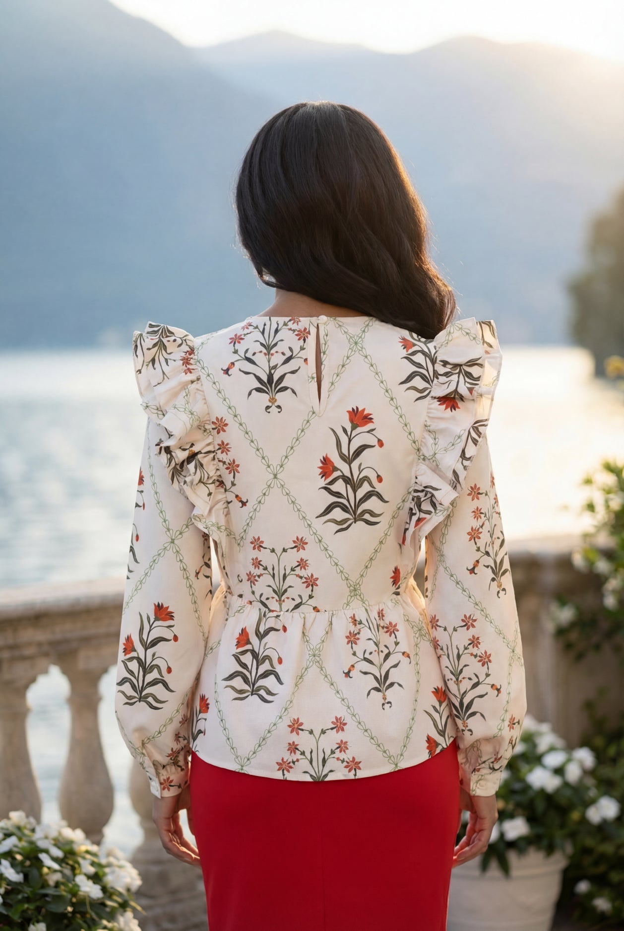 Model wearing Nuggles® Rae Top in Ivory Spring