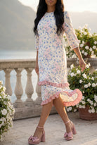 Model wearing Nuggles® Patricia Dress in Roselight Bloom