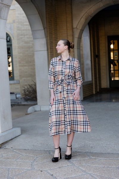 Nuggles® Rachel Dress in Sand Plaid | Family Matching – 'NUGGLES®