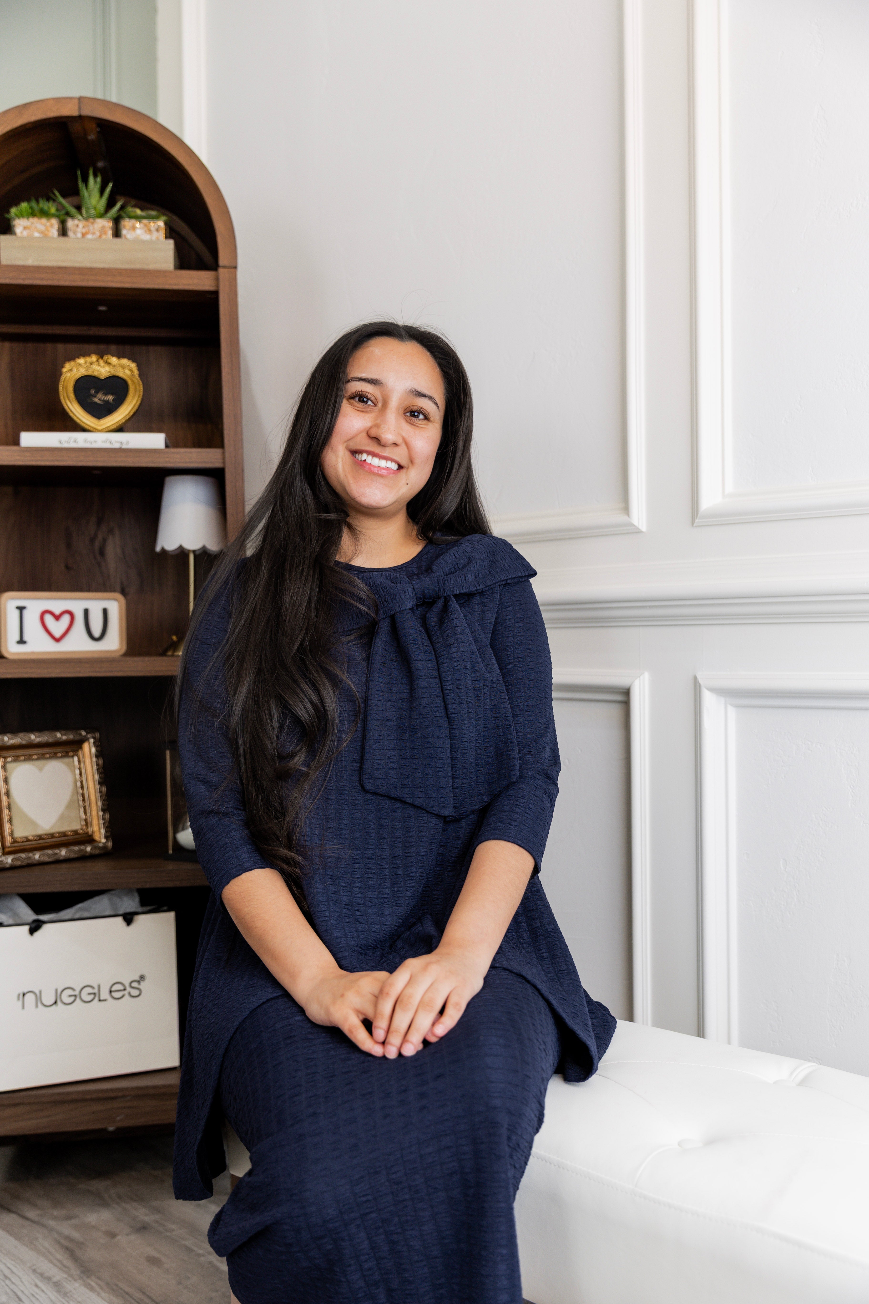 Model wearing Nuggles® 31' Eleanor Skirt in Navy