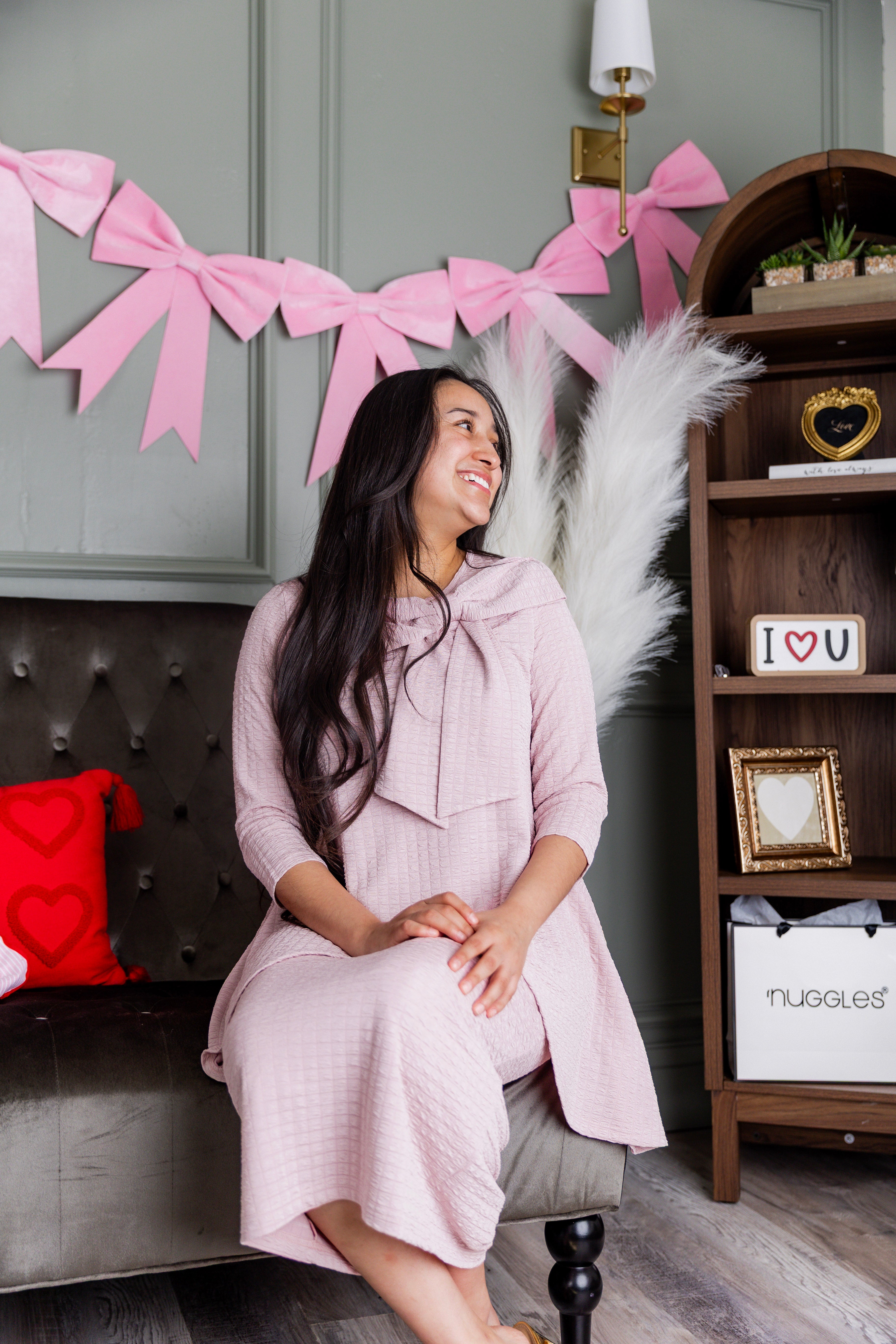 Model wearing Nuggles® Eleanor Top in Pink