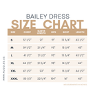 Size chart for the Nuggles® Bailey Dress with measurements in inches.
