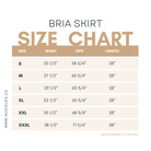 Size chart for Nuggles® Bria Skirt with measurements in inches 