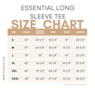 Size chart for Nuggles® Long Sleeve Tee with measurements in inches 