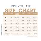 Nuggles® essential layering tee size chart for women's modest fit.