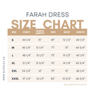 Size chart for Nuggles® Farah Dress with measurements in inches