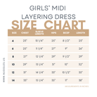 Nuggles® girls midi layering dress size chart for girls modest fit.
