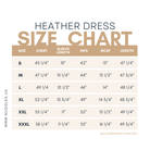 Size chart for Nuggles® Heather Dress with measurements in inches 