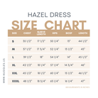 Nuggles® hazel dress size chart for women's modest fit.