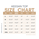 Size chart for Nuggles® Keegan Top with measurements in inches