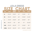 Size chart for Nuggles® Leila Dress with measurements in inches 