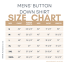Size chart for Nuggles® Mens' Button Down Shirt with measurements in inches