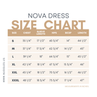 Size chart for Nuggles® Nova Dress with measurements in inches 