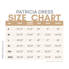 Size chart for the Nuggles® Patricia Dress with measurements in inches.