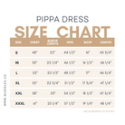 Nuggles® Women's modest dolman dress size chart – measurements for bust, waist, hip, and length to help choose the perfect fit.