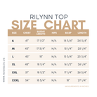 Rilynn Top by Nuggles® sizing guide with measurement chart for accurate fit