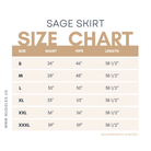 Size chart for the Nuggles® Sage Skirt with measurements in inches.