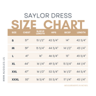 Size chart for the Nuggles® Saylor Dress with measurements in inches.