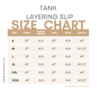 Size chart for Nuggles® Tank Layering Slip with measurements in inches 