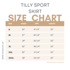 Size chart for Nuggles® Tilly Sport Skirt with measurements in inches 
