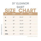 Size chart for Nuggles® 31' Eleanor Skirt with measurements in inches