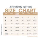 Size chart for Nuggles® Addison Dress with measurements in inches 