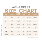 Size chart for Nuggles® Aviva Dress with measurements in inches 