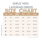 Nuggles® girls midi layering dress size chart for girls modest fit.