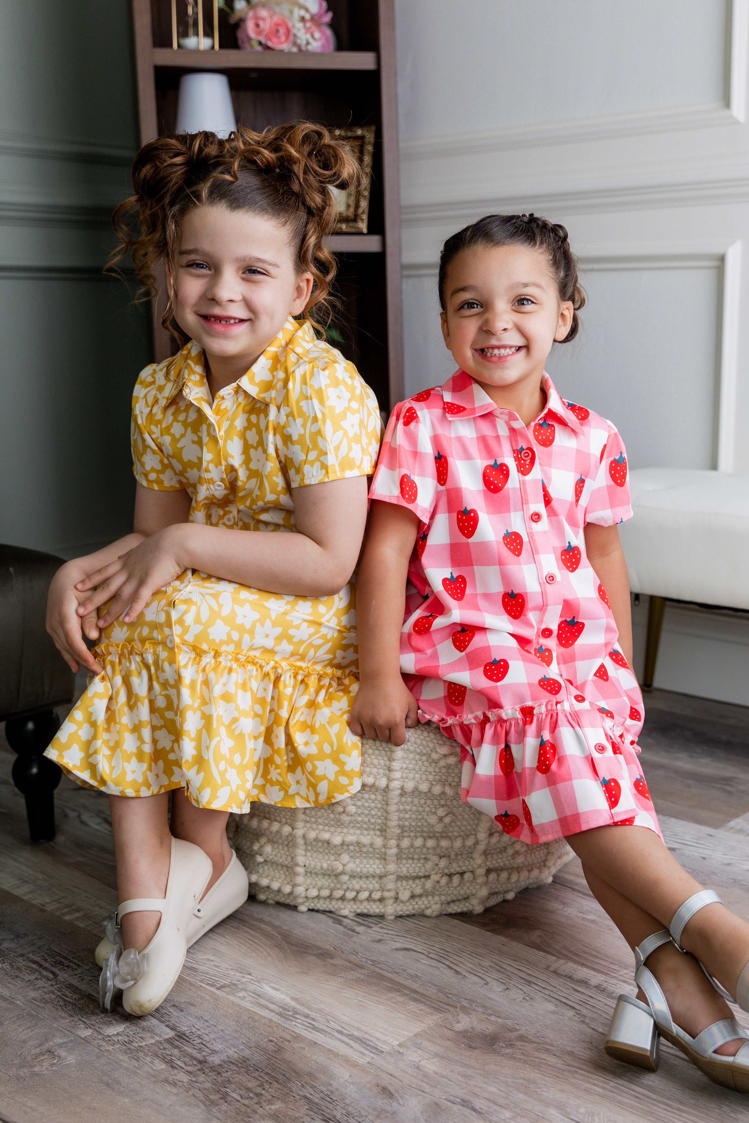 Model wearing Nuggles® Girls' Ellie Dress Dress in Sunshine Sprigs