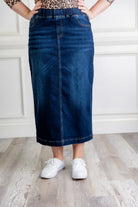 modest denim skirts in 34" length 